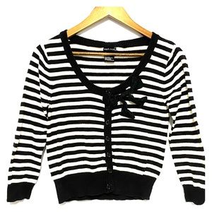 Wet Seal Black Striped Bow Button Up Cardigan Sz S